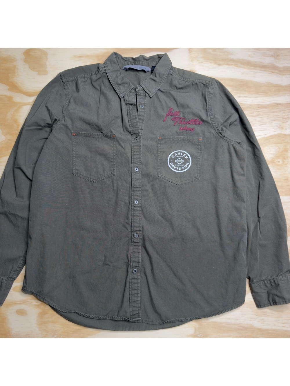 Harley-Davidson Embroidered Olive Full Throttle HDMC Garage Button Women's XL